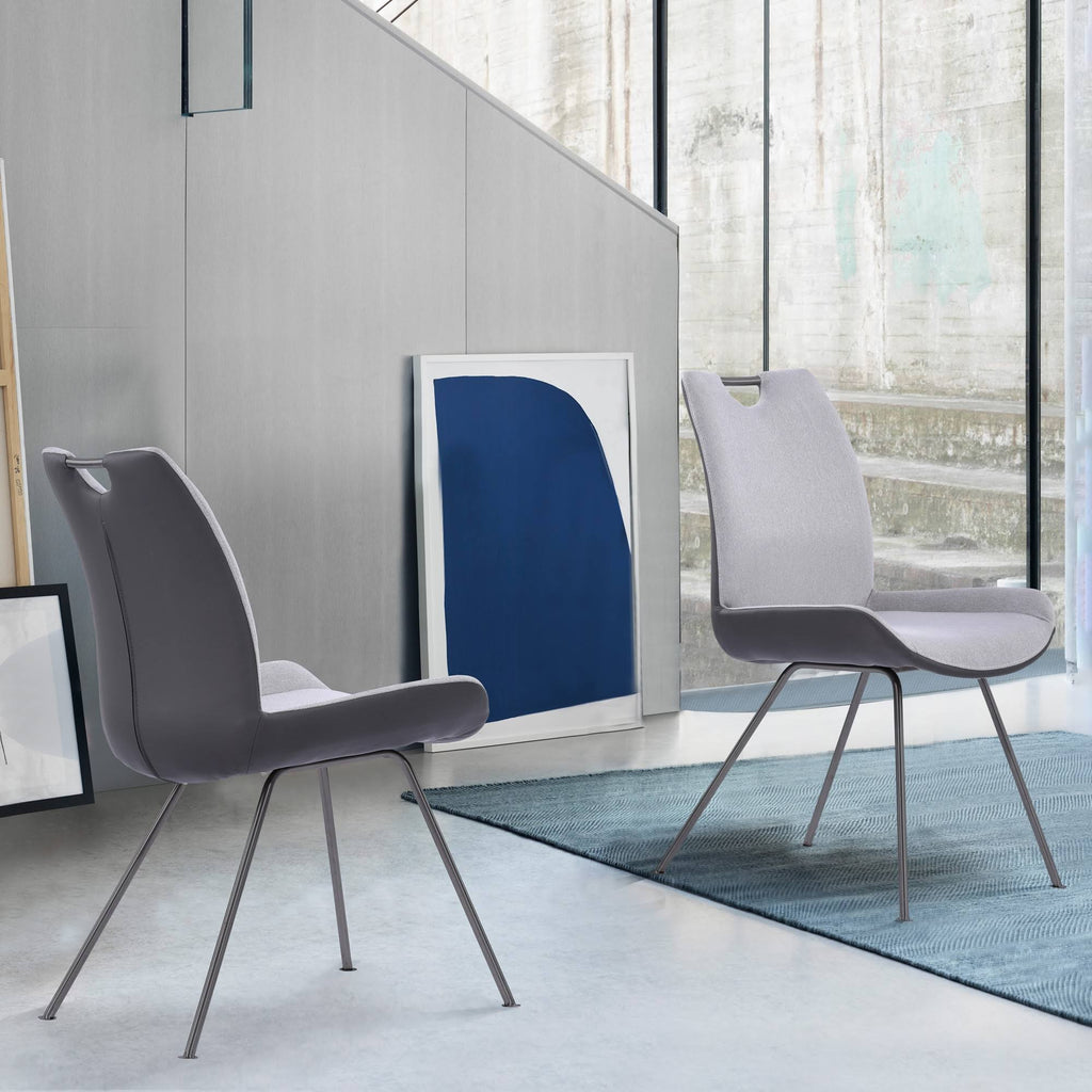 Grey Powder Coated Pewter Fabric Dining Chair Set of 2 N9388