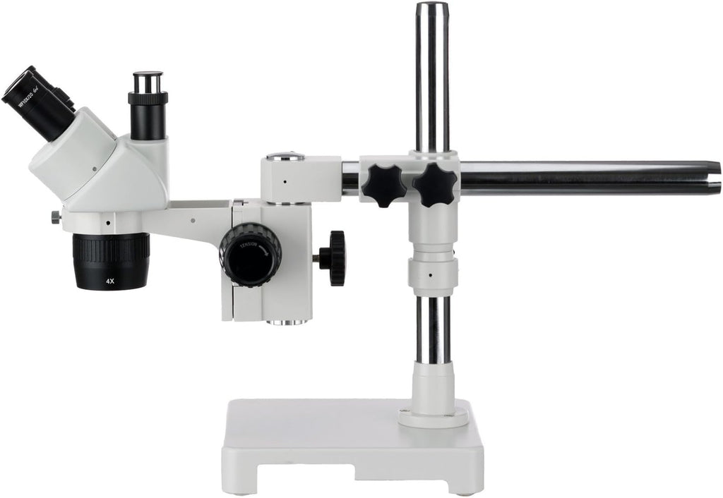 Trinocular Stereo Microscope, 10X/20X/40X Magnification, 2X/4X Objective, Single-Arm Boom Stand, 0.5x Barlow Lens C654644