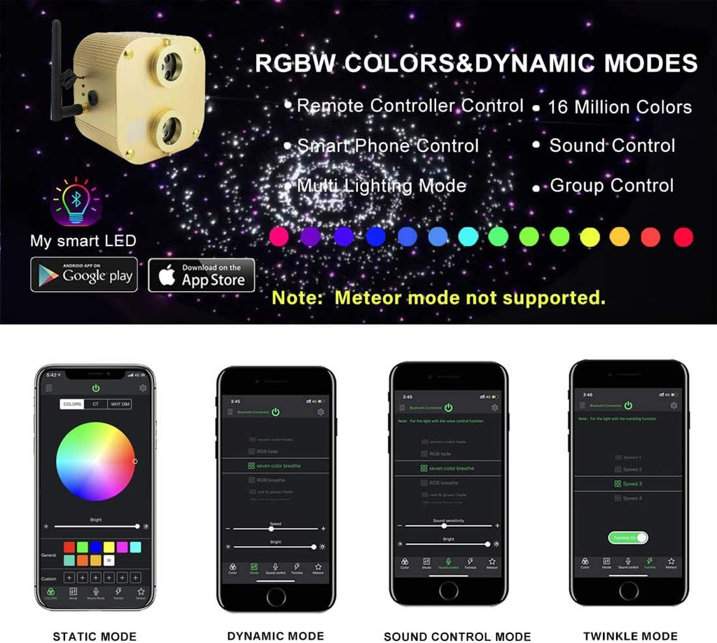 Twinkle Fiber Optic Lights Star Ceiling Lighting Kits Mixed 860pcs*13.1ft Fiber Strands Dual Port RGBW Music Remote APP Control Light Source J6155