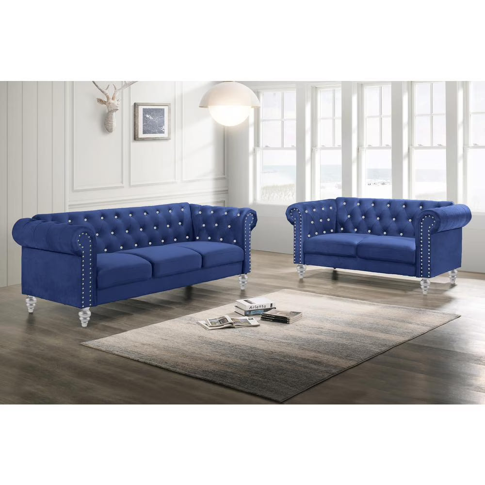 Royal Blue Crystal Velvet Loveseat & Sofa Set G2694