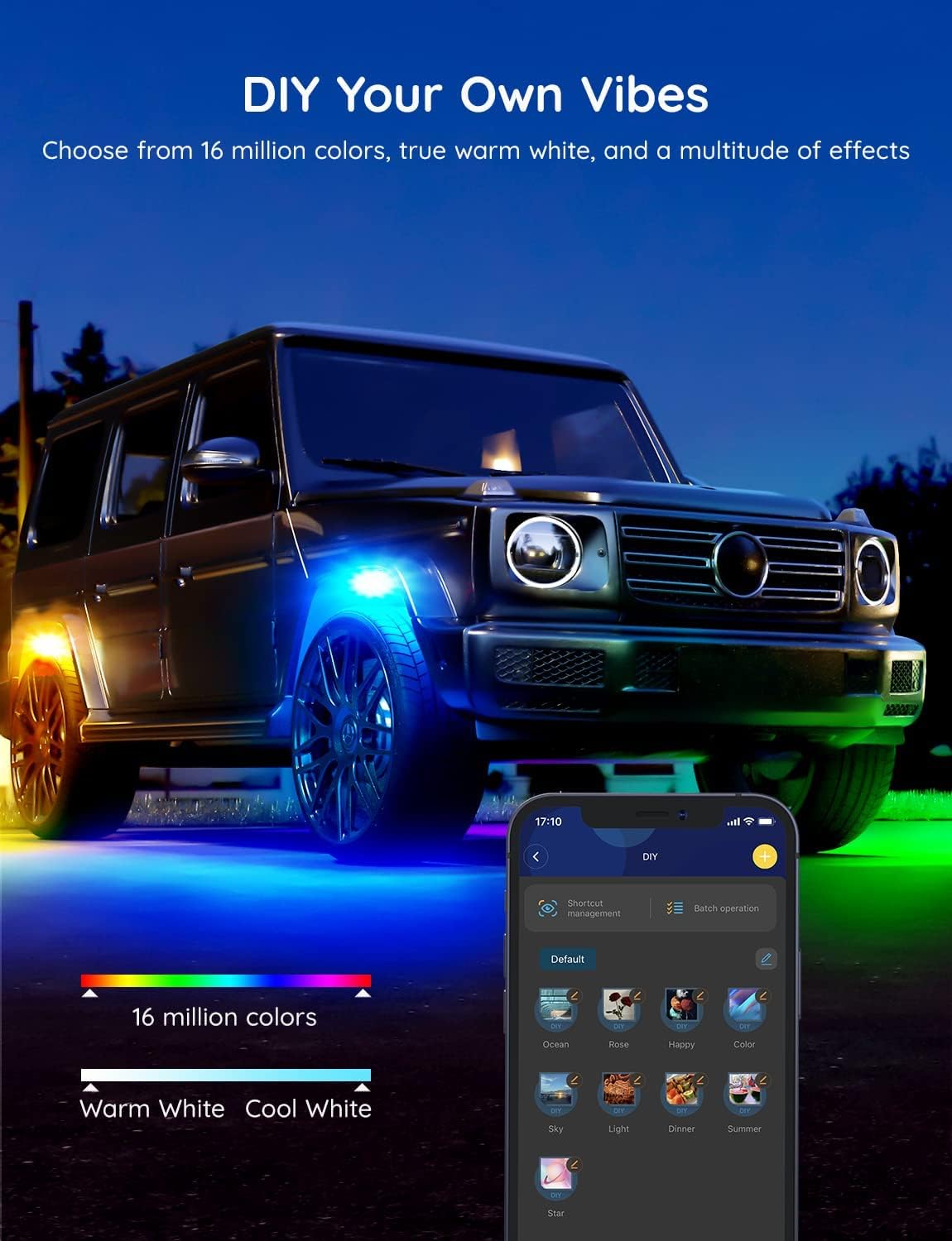 RGBIC Car Underglow Lights, 8 Pods, IP67 Waterproof, DC 12V O70531