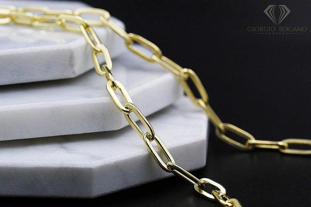 925 Sterling Silver Yellow Gold Plated Cable Link Necklace K356472
