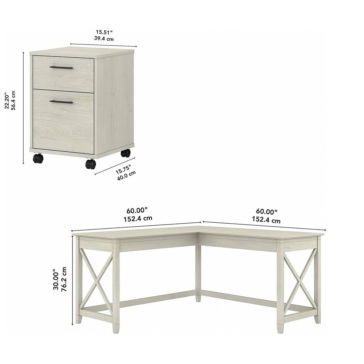 Linen White Oak L-Shaped Desk with 2-Drawer Mobile File Cabinet F56057