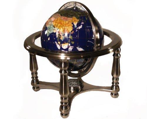 Blue Lapis Ocean Gemstone World Globe with 4 Leg Silver Stand K739775