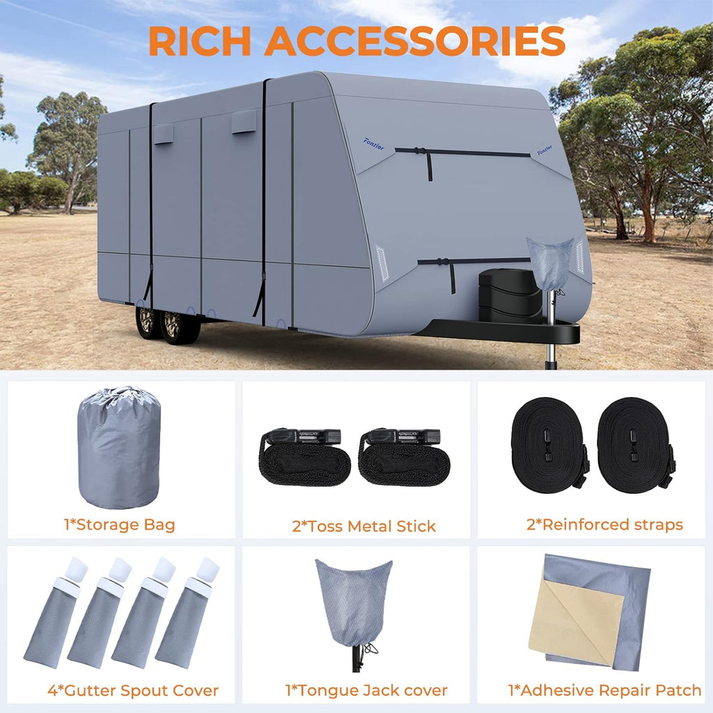 Waterproof Travel Trailer RV Cover with 4 Gutter Spout Covers and 2 Windproof Straps B550739