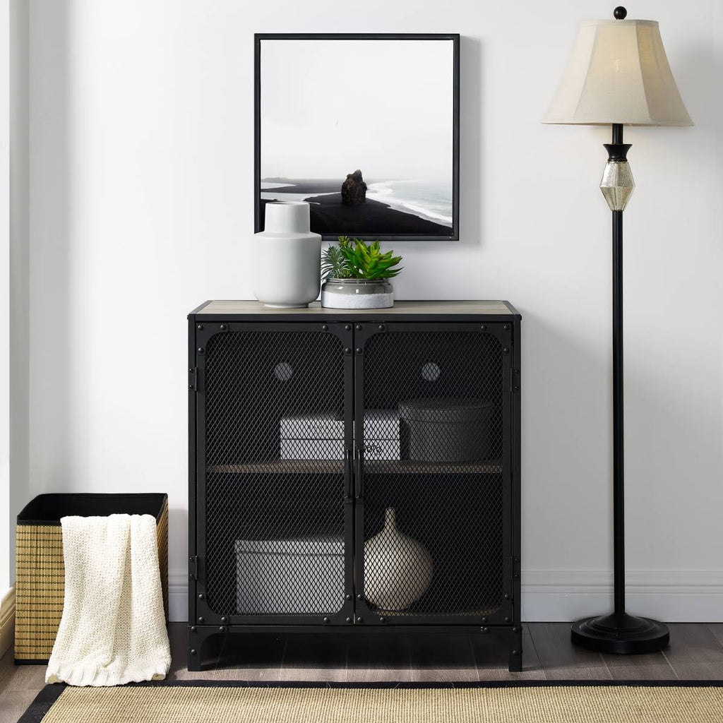 Grey Wash Gray Industrial Accent Cabinet P935