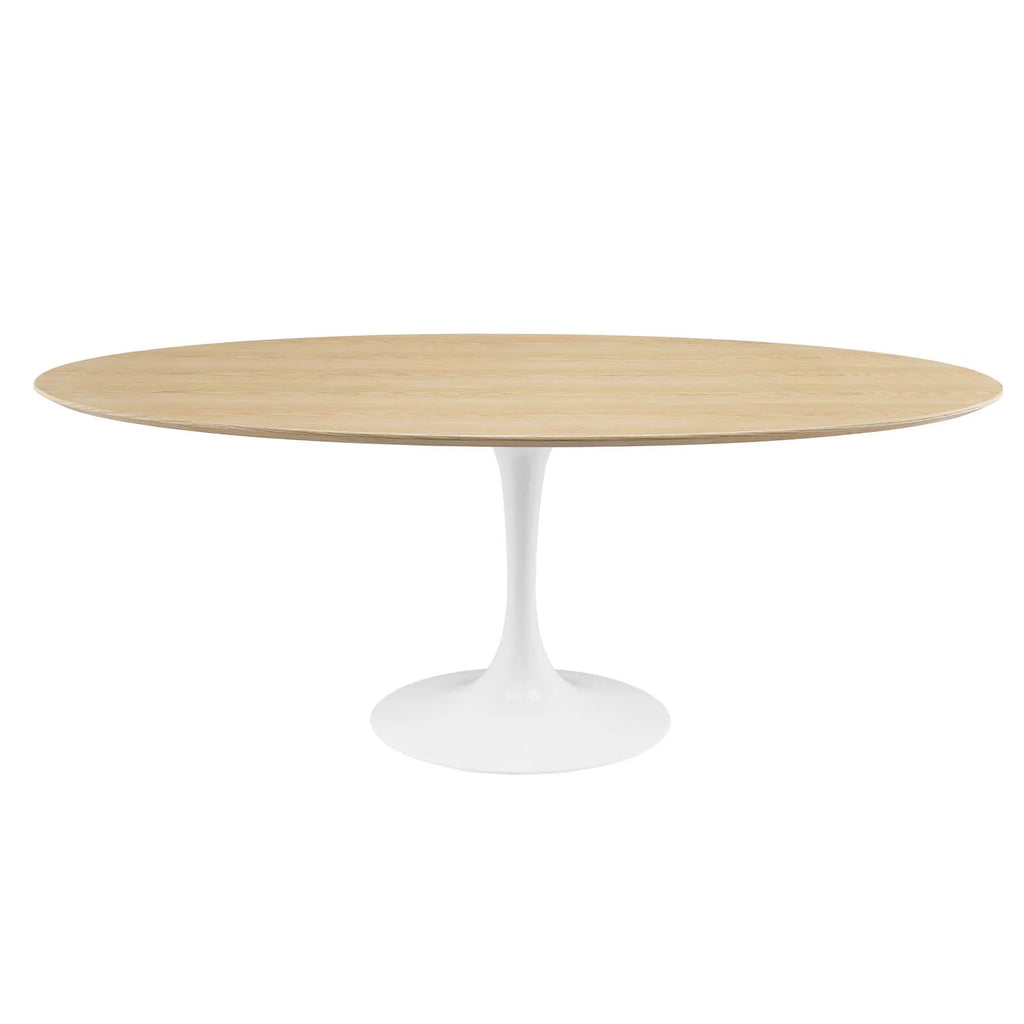 Natural Brown White Wood Metal Steel Oval Dining Table K366