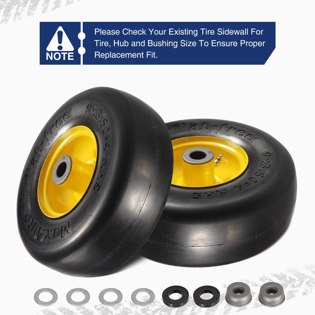 4 Pcs 9x3.50-4" Flat Free Tire on Wheel for Zero Turn Mower U742631
