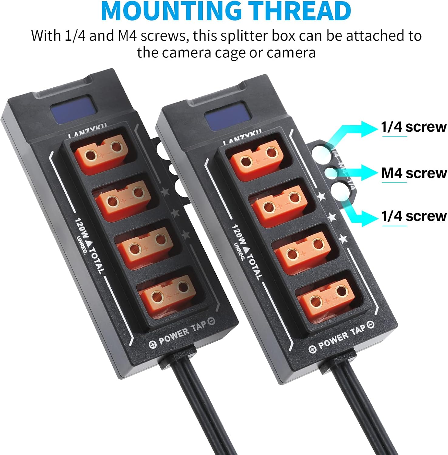 Compact 1x4 P-Tap Splitter with Voltage and Amps Display, Aluminum Alloy, Pack of 2 T7380
