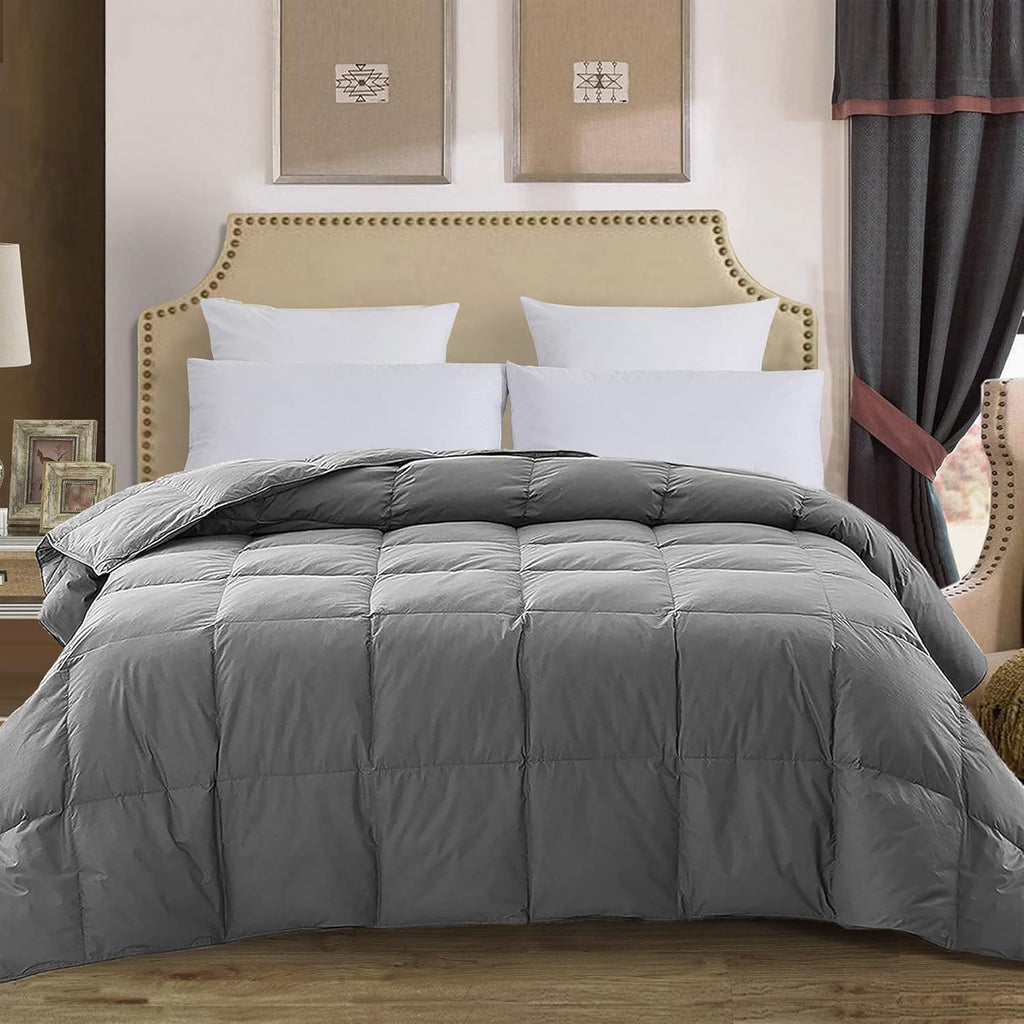 White Cal-King Size Feather & Down Cotton Comforter with 4 Corner Tabs V85425