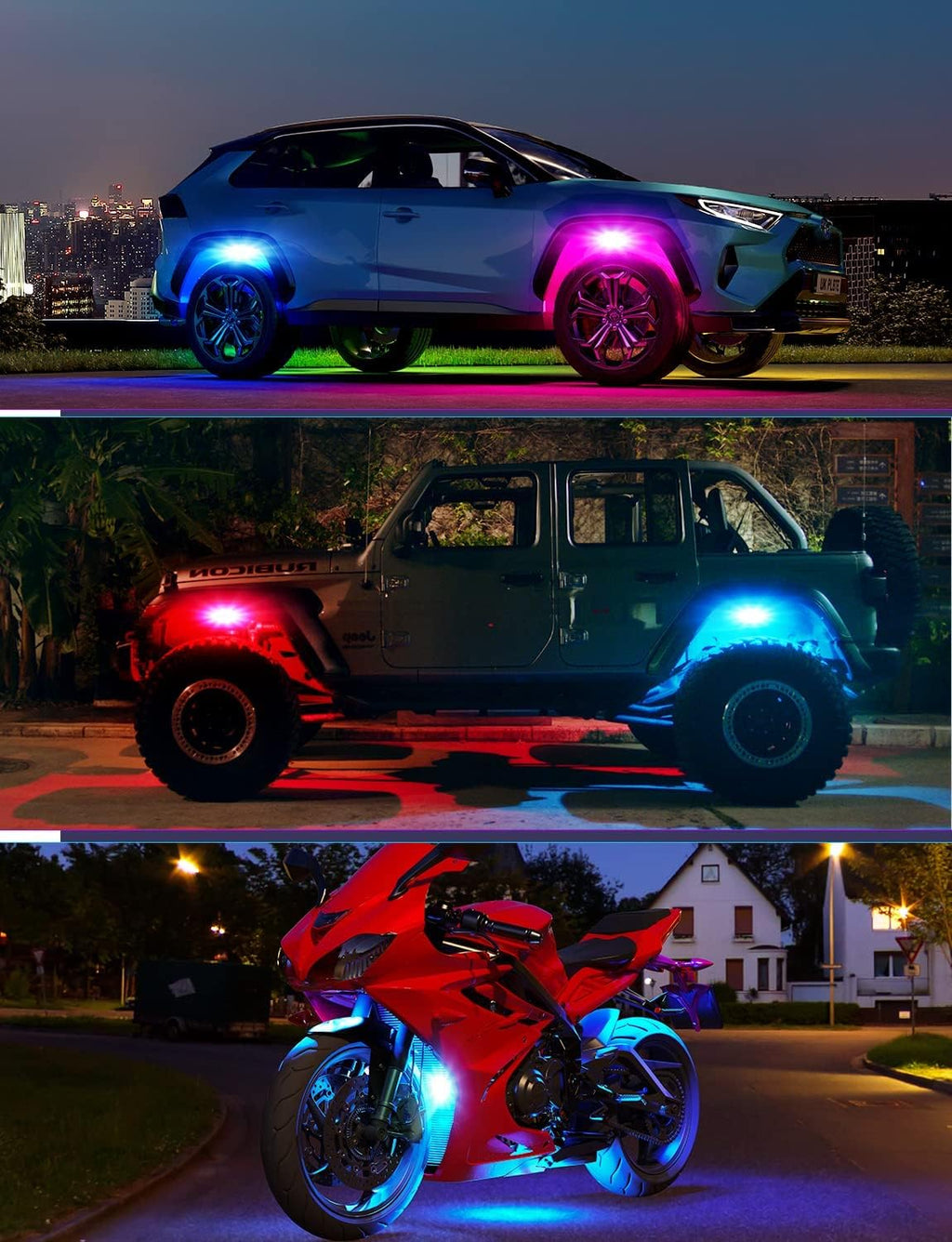RGBIC Car Underglow Lights, 8 Pods, IP67 Waterproof, DC 12V O70531