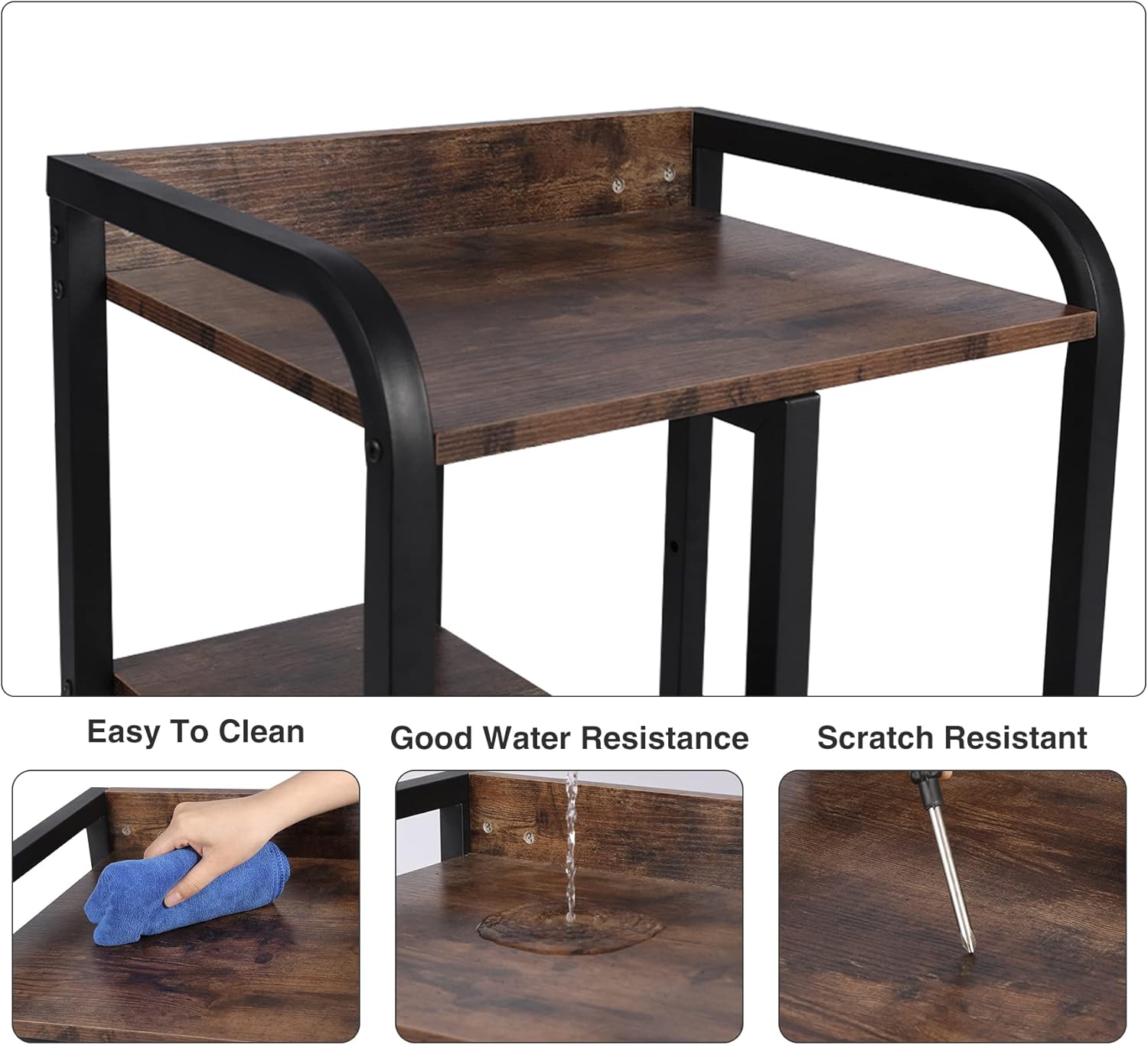 Rustic Brown 3 Tier Rolling Printer Stand with Storage D3081