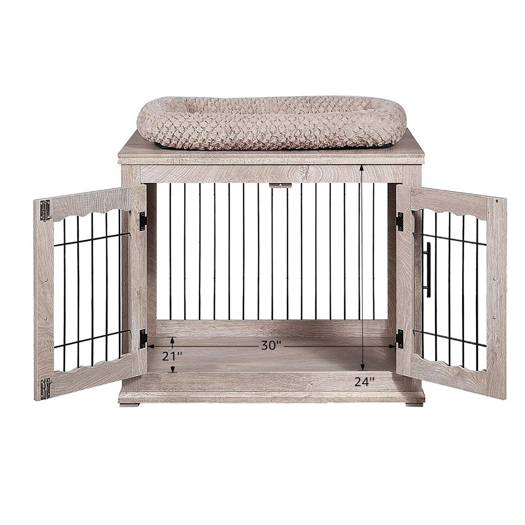 Wooden End Table with Wire Dog Kennel in Weathered Gray, Medium D280863