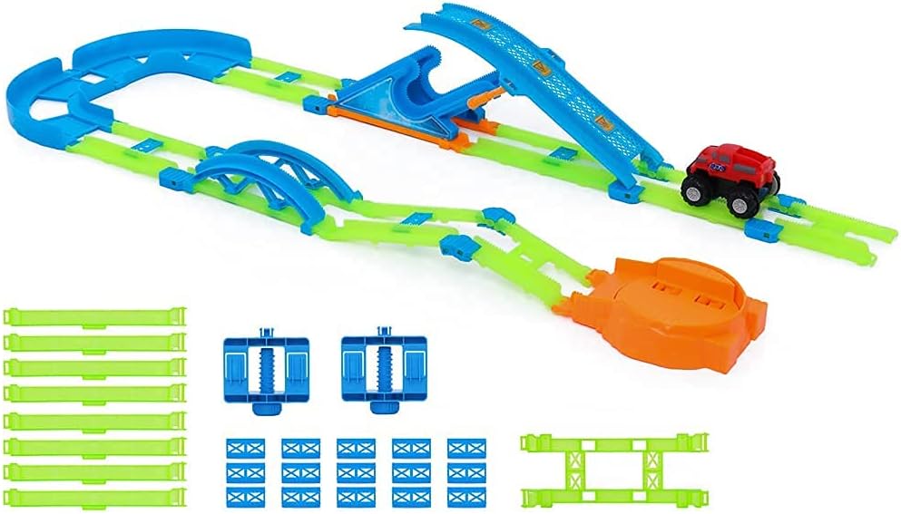 Glow in The Dark Race Car Track Playset, 45 Pcs with Lights L5782