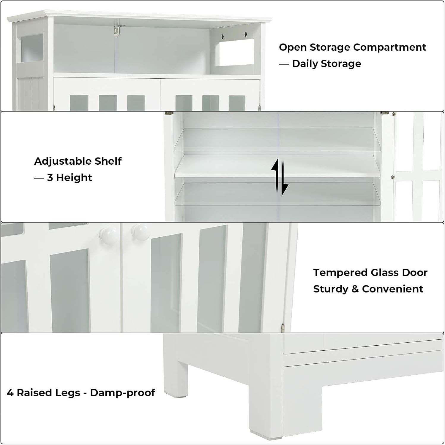 White Utility Storage Cabinet with Tempered Glass Doors and Adjustable Shelf W47751