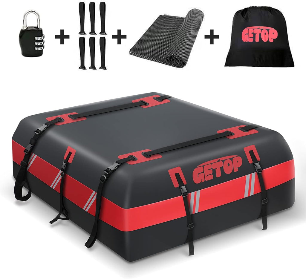 Red Waterproof 21 Cubic Feet Rooftop Cargo Carrier Bag with Non-Slip Mat C511363