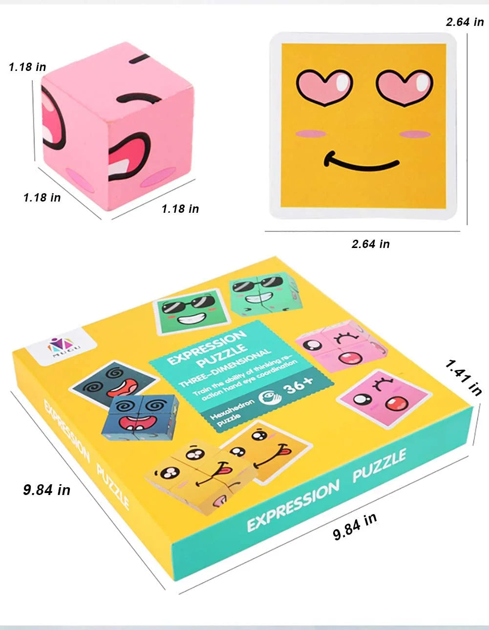 Wooden Building Blocks Set Toy, Emoji Stacking Matching Jigsaw Puzzles O356