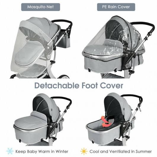 Gray Folding Aluminum Infant Reversible Stroller with Diaper Bag Q27797