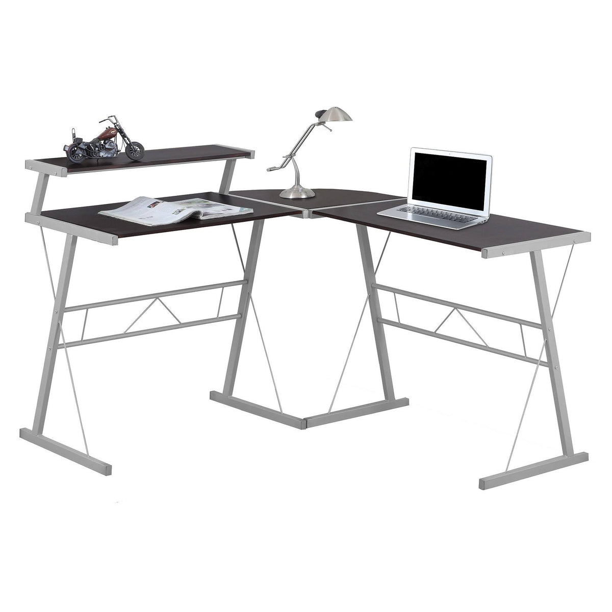 Cappuccino Top Silver Metal Computer Desk B294