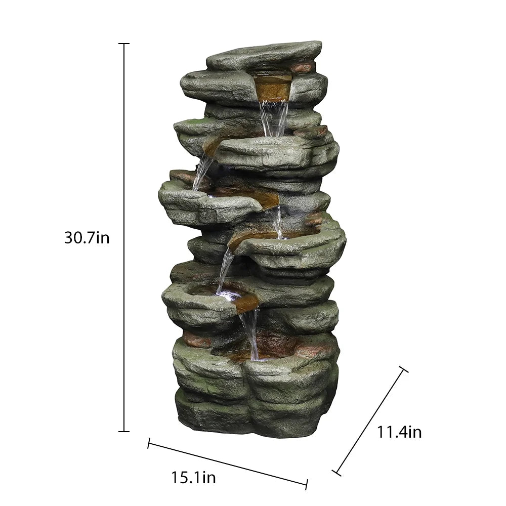 Outdoor 5-Tier Rock Water Fountain with LED Lights T155028