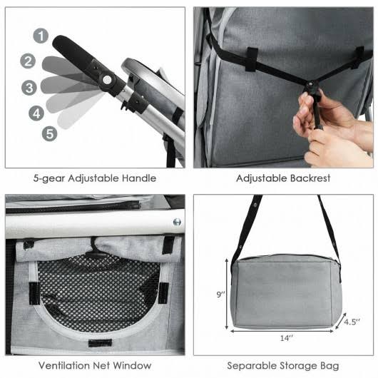 Gray Folding Aluminum Infant Reversible Stroller with Diaper Bag Q27797