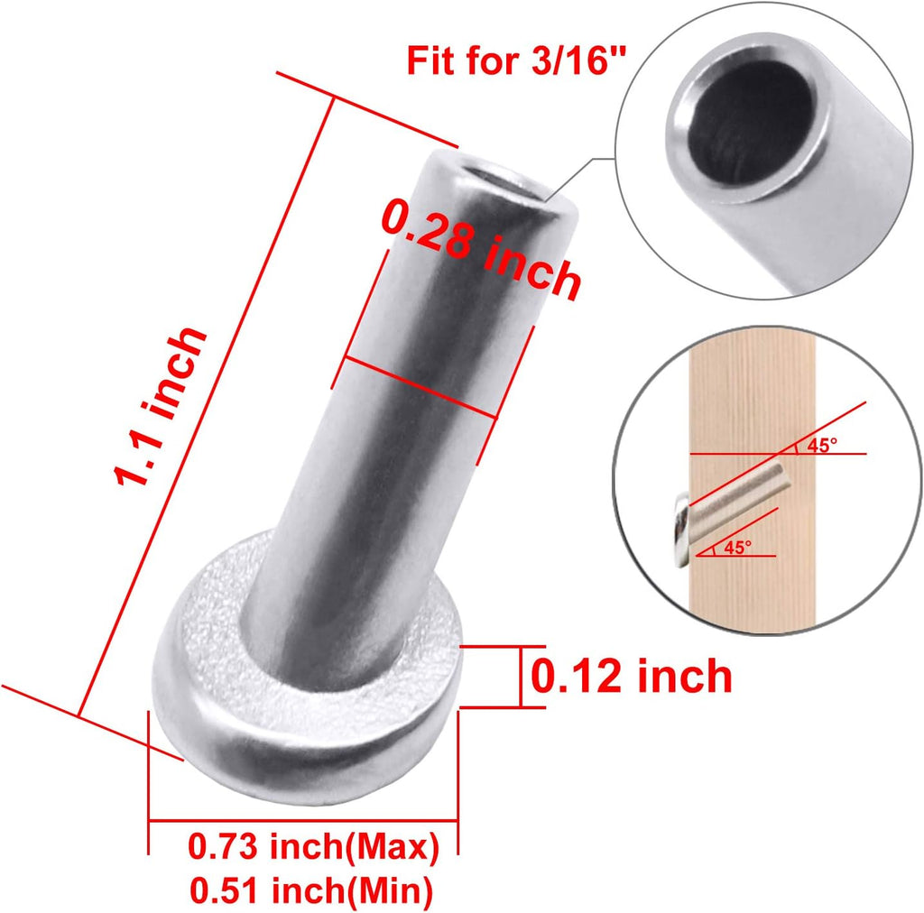 40 Pack T316 Marine Grade Stainless Steel Angle Protector Sleeves for 1/8" Wire Rope Cable Railing N296467