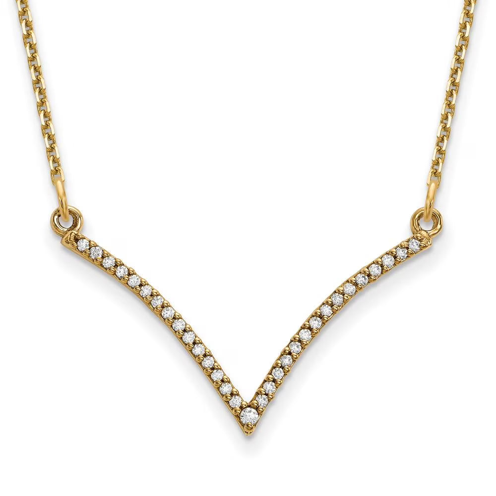 14K Yellow Gold Diamond V Necklace D2832