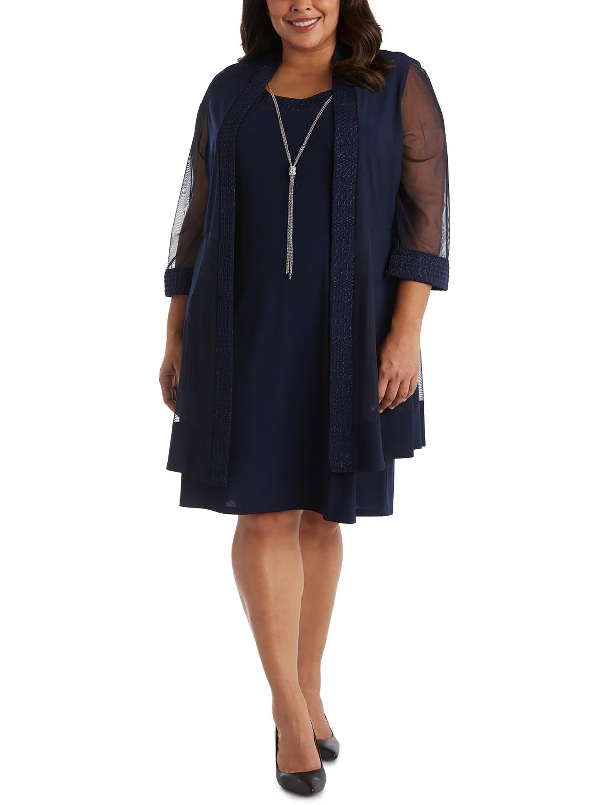 Sheer Knee-Length Shift Dress and Jacket Set B440