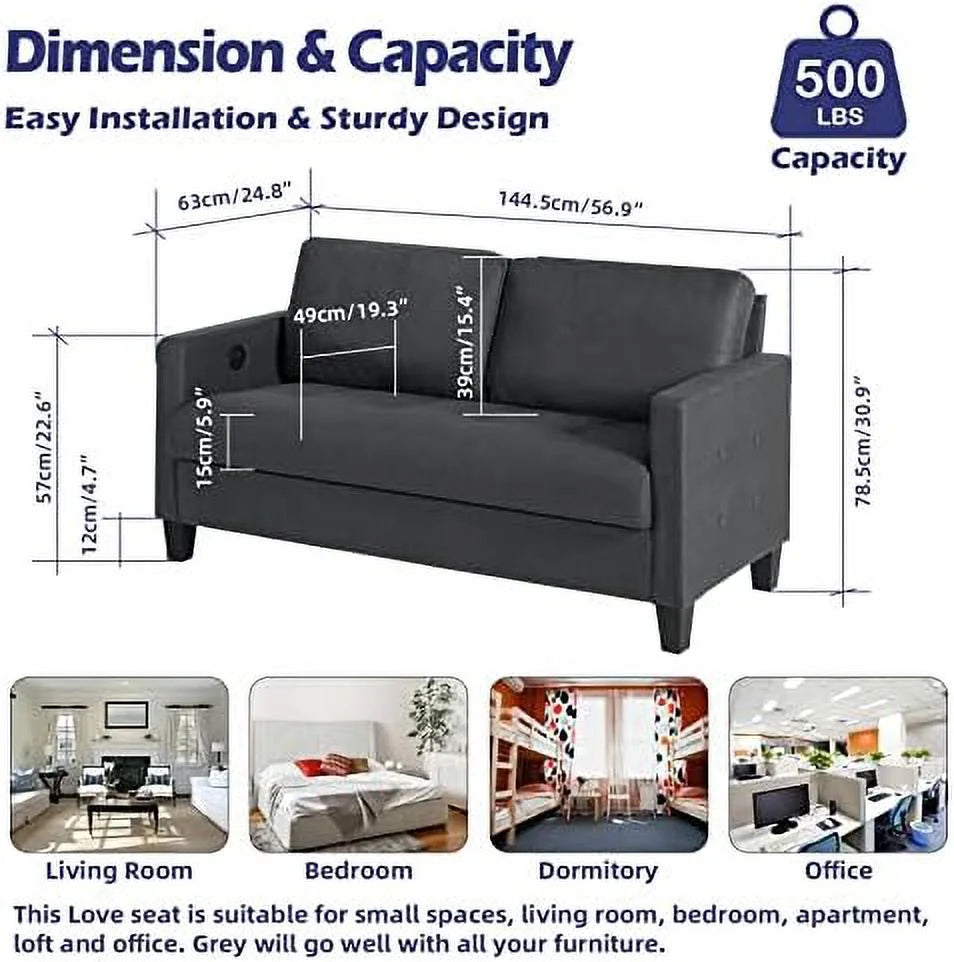 72" W Fabric 3 Seater Couch with 2 USB H9477