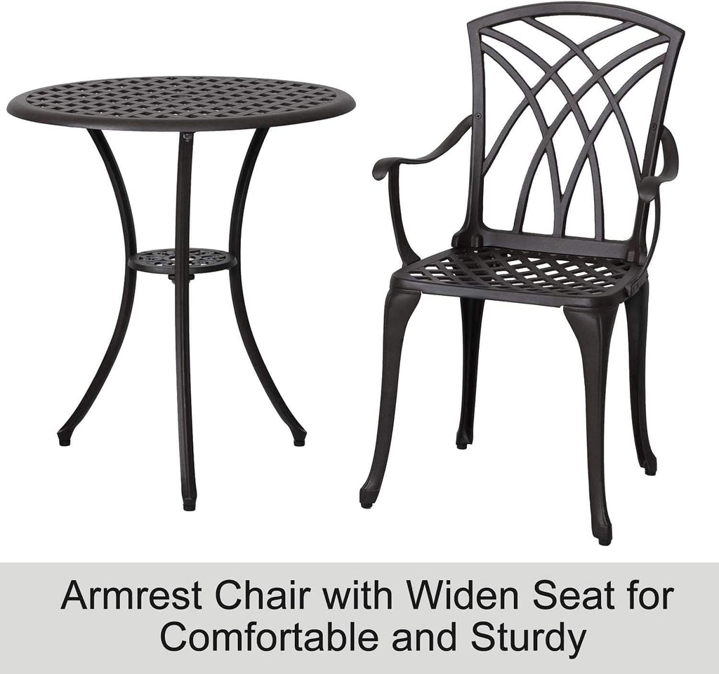 3 Piece Cast Aluminum Patio Bistro Table Set with Umbrella Hole O567