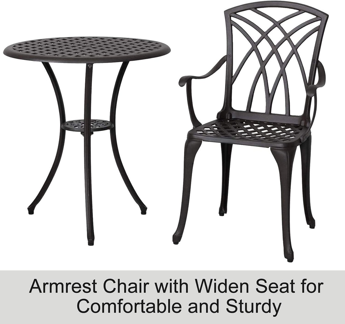3 Piece Cast Aluminum Patio Bistro Table Set with Umbrella Hole O567