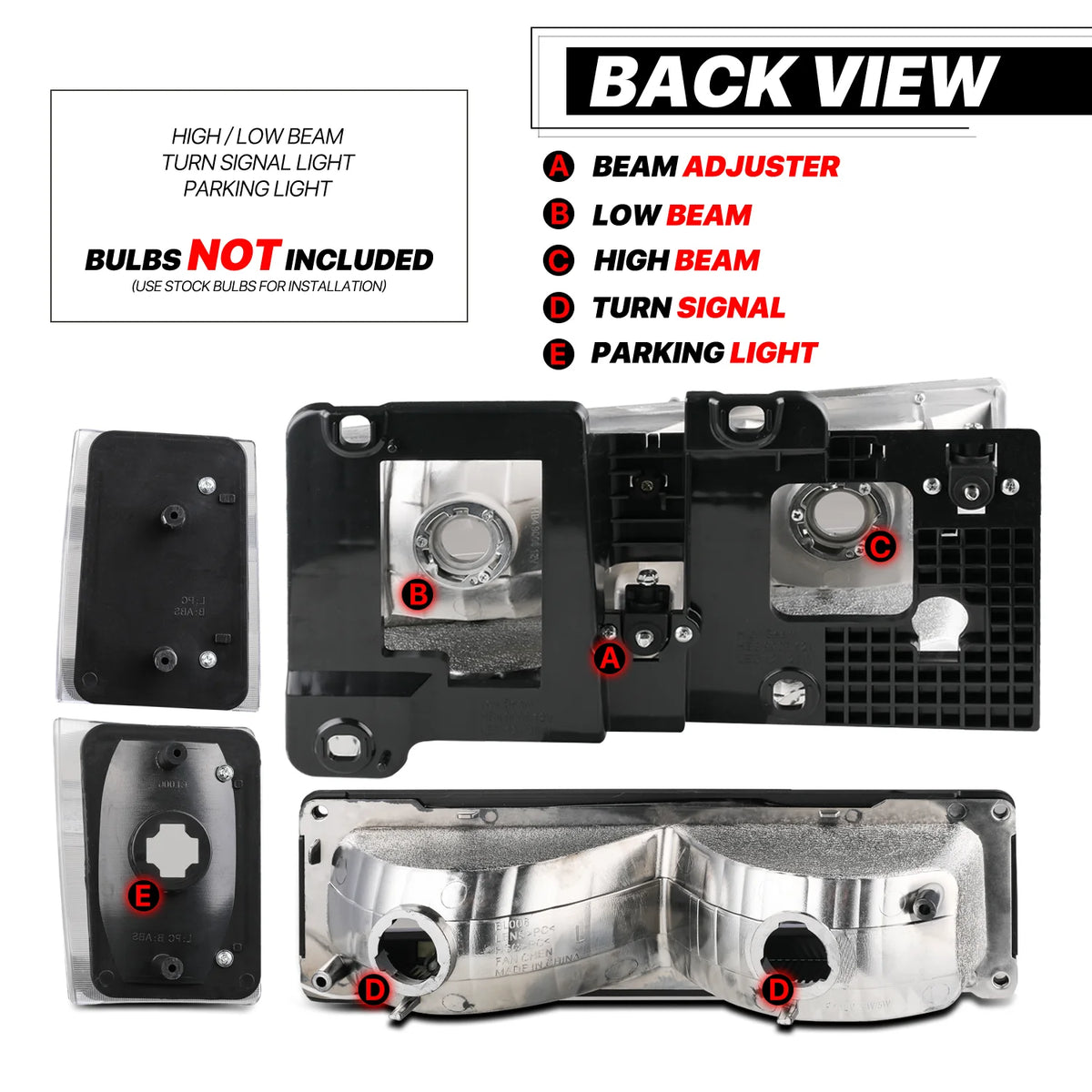 Replacement LED Tube Headlights Assembly Set for Chevy C1500/C2500/C3500/K1500/K2500/K3500 Suburban A38626