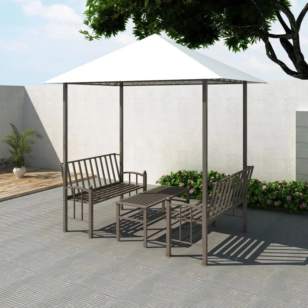 Gazebo Canopy with Table and Benches Set Steel Frame 8.2ft x 4.9ft x 7.9ft F898