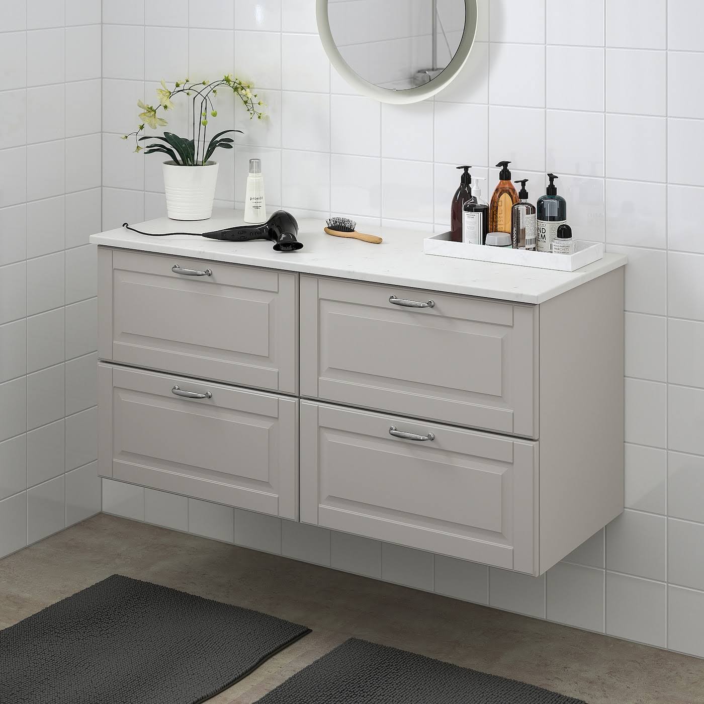 Light gray marble effect sink cabinet with 4 drawers U480363