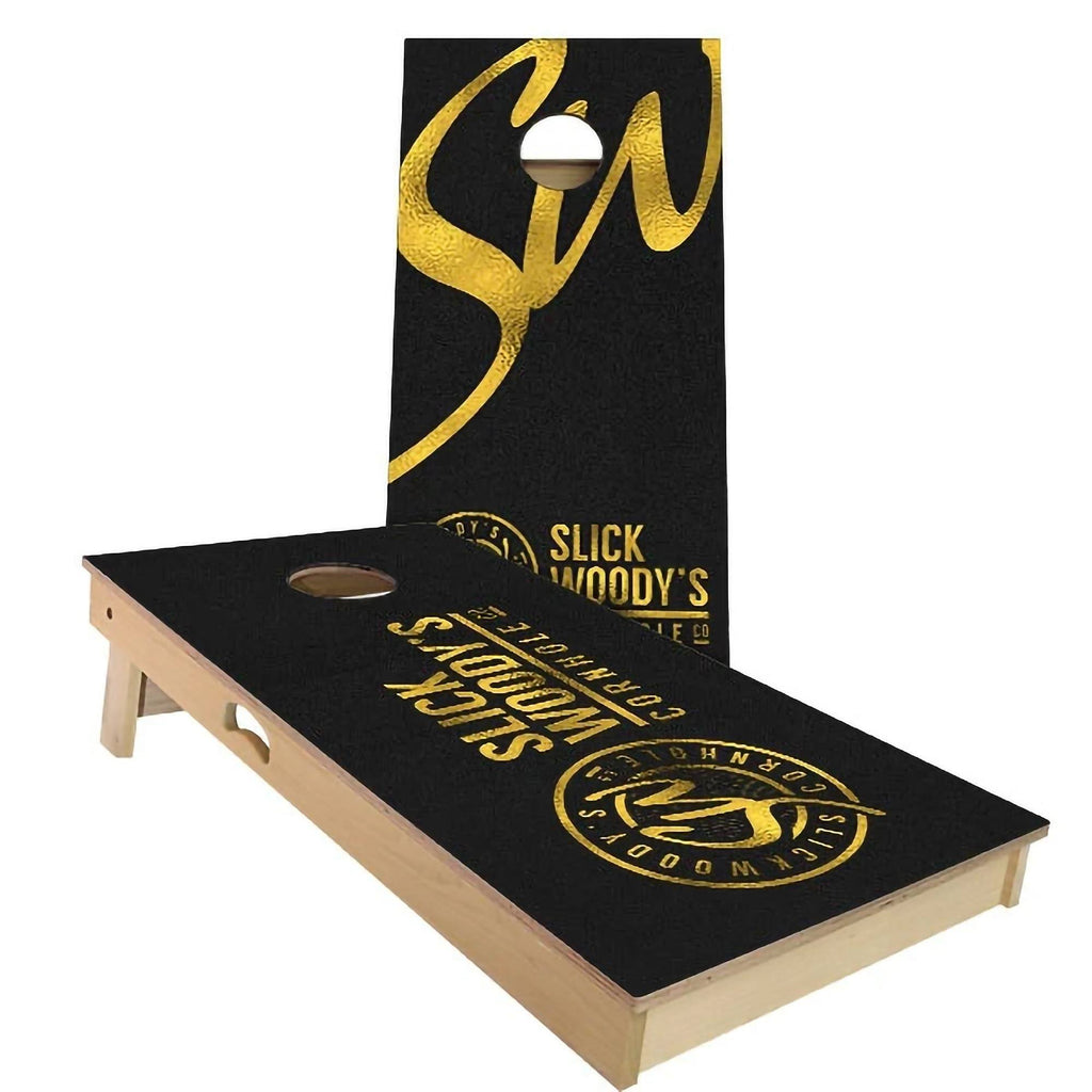 Black and Gold Cornhole Board Set with Carrying Case C7733