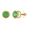 Yellow Gold Solitaire Stud Earrings, 2 Ct Round Cut Simulated Green Diamond, 14K, Screw Back U17762