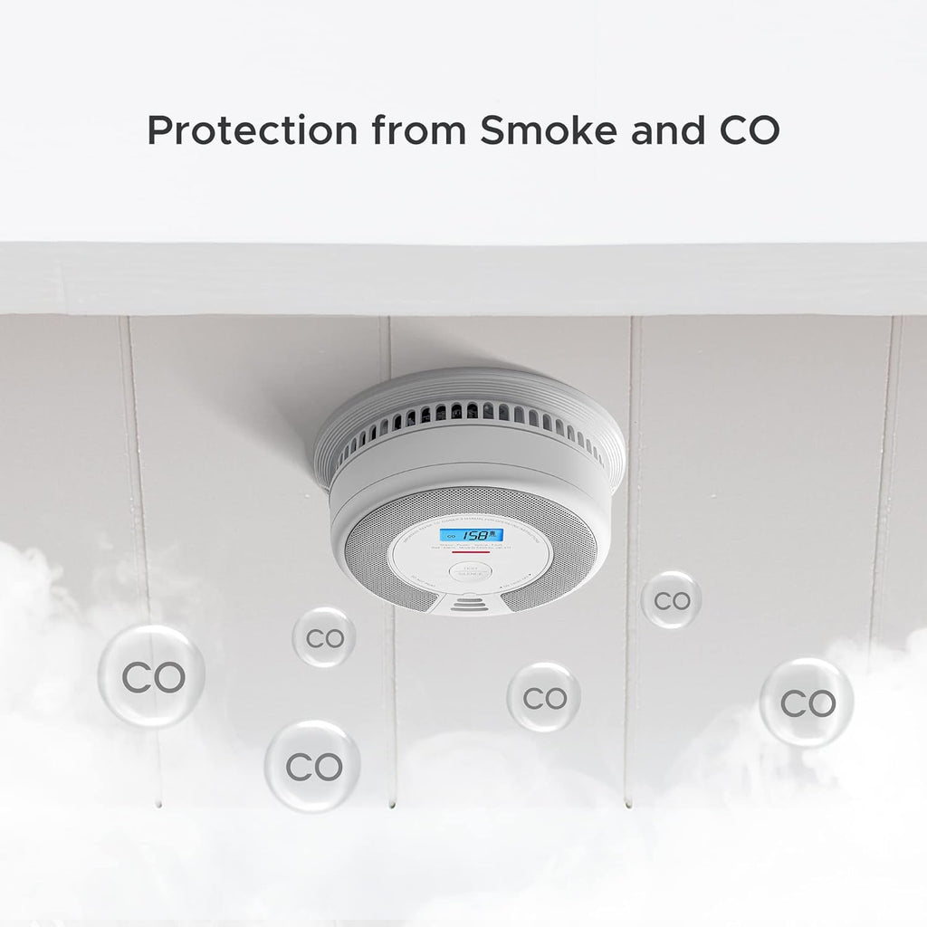 Wireless Interconnected Smoke and Carbon Monoxide Detector with LCD Display, 10-Year Battery, Pack of 6 O304202