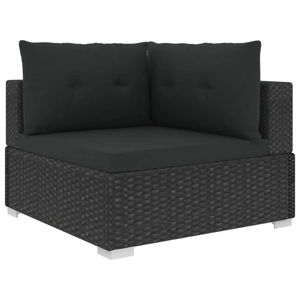 5 Piece Black Poly Rattan Outdoor Conversation Sofa Set with Tea Table and Ottoman M913