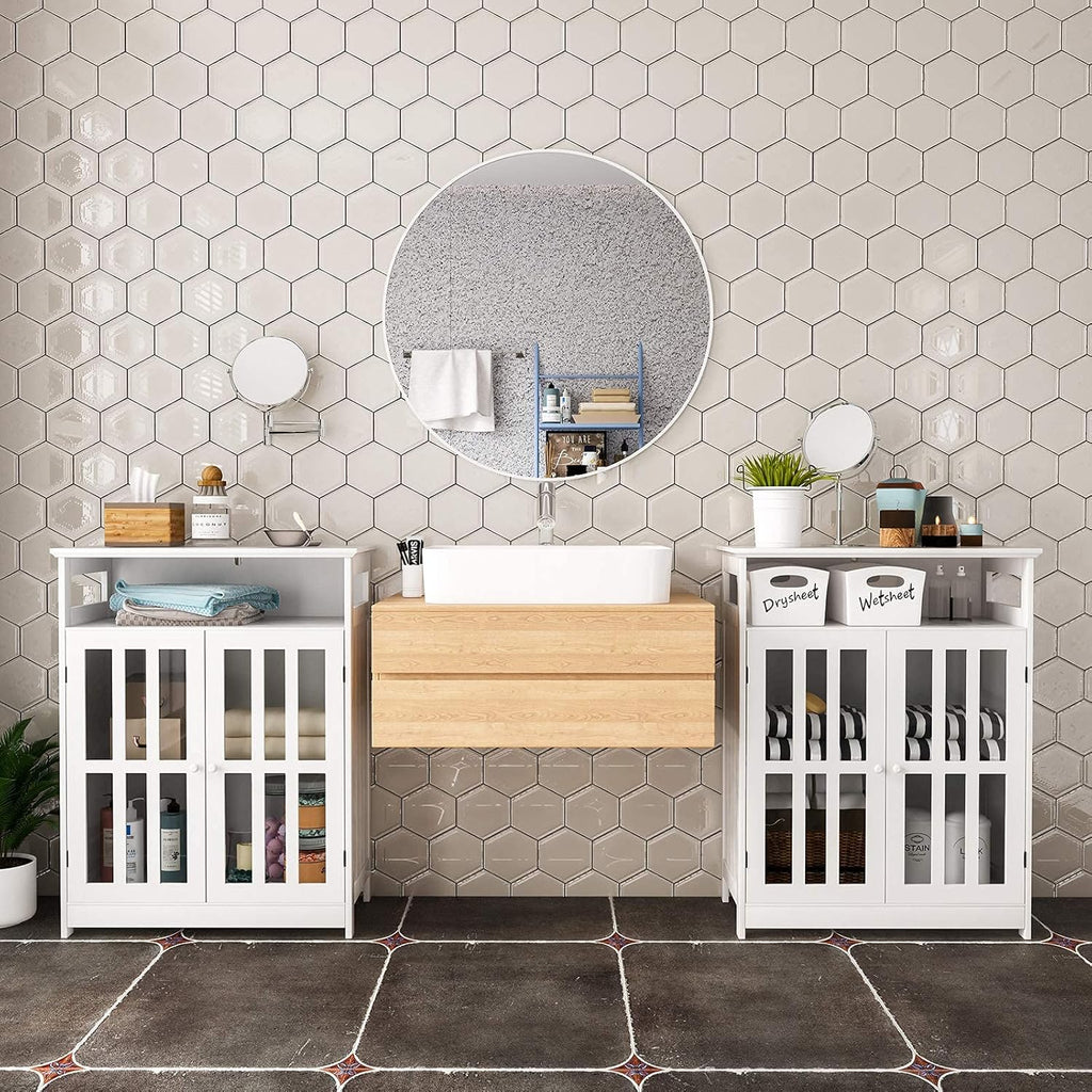 White Utility Storage Cabinet with Tempered Glass Doors and Adjustable Shelf W47751